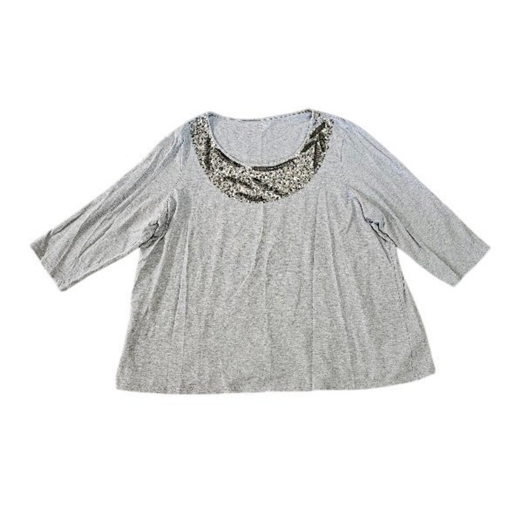 Coldwater Creek Gray Sequin Embellished Cotton Top Women Size 3X Blouse Shirt